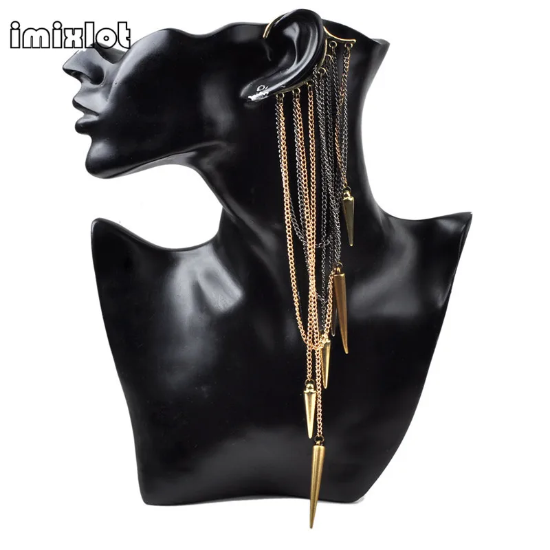 Imixlot,, 1 шт., винтажные панк заклепки, длинные кисточки, готический стиль, искушение, металлические серьги-манжеты, серьги-клипсы, ювелирные изделия, Прямая поставка