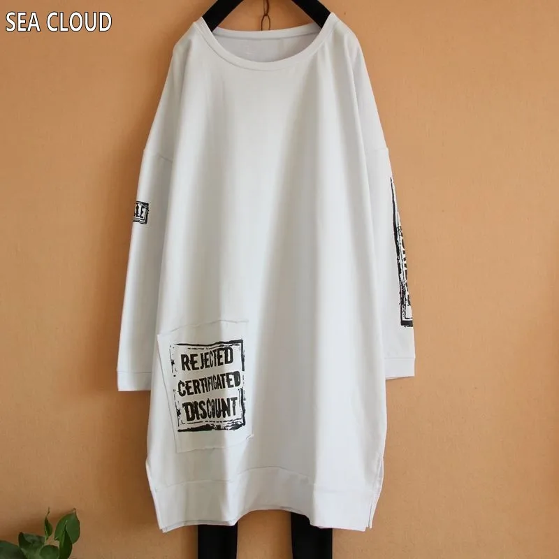 

82 spring & autumn plus size women clothing long-sleeve T-shirt 100% cotton big letter shirt female t shirt