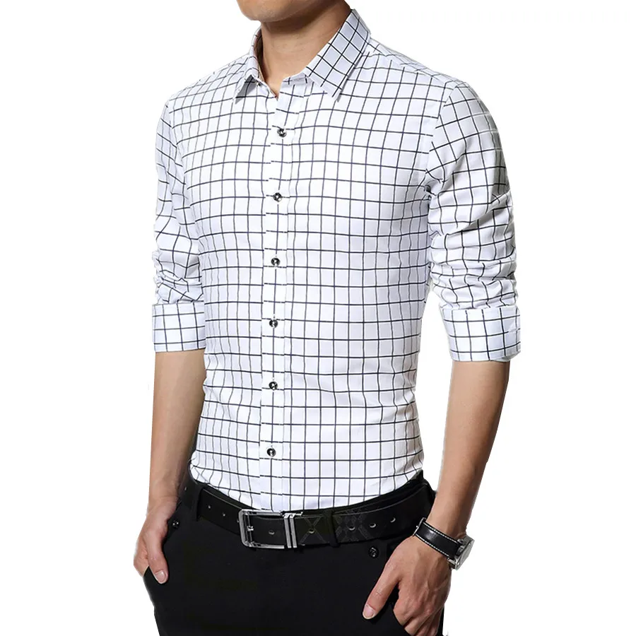 New Men Long Sleeved Shirts Multi-color Choice Comfortable Elegant Plaid Shirt Fashion Business Banquet Dresses | Мужская одежда