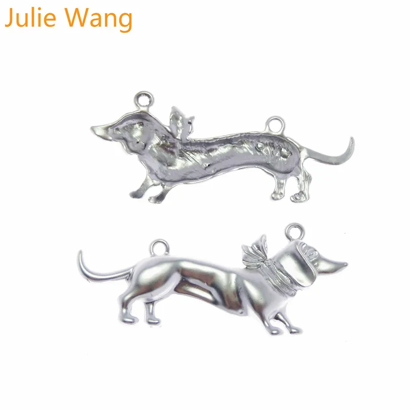 Julie Wang 4 шт цинкового сплава матовая Собака Такса подвески серебряный цвет для