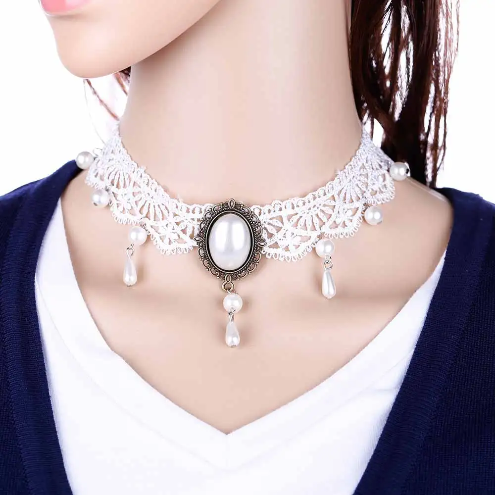 White Lace Choker Necklace Women Chocker tattoo choker Vintage Collier Femme Statement Necklaces Pendants Collares Mujer | Украшения и
