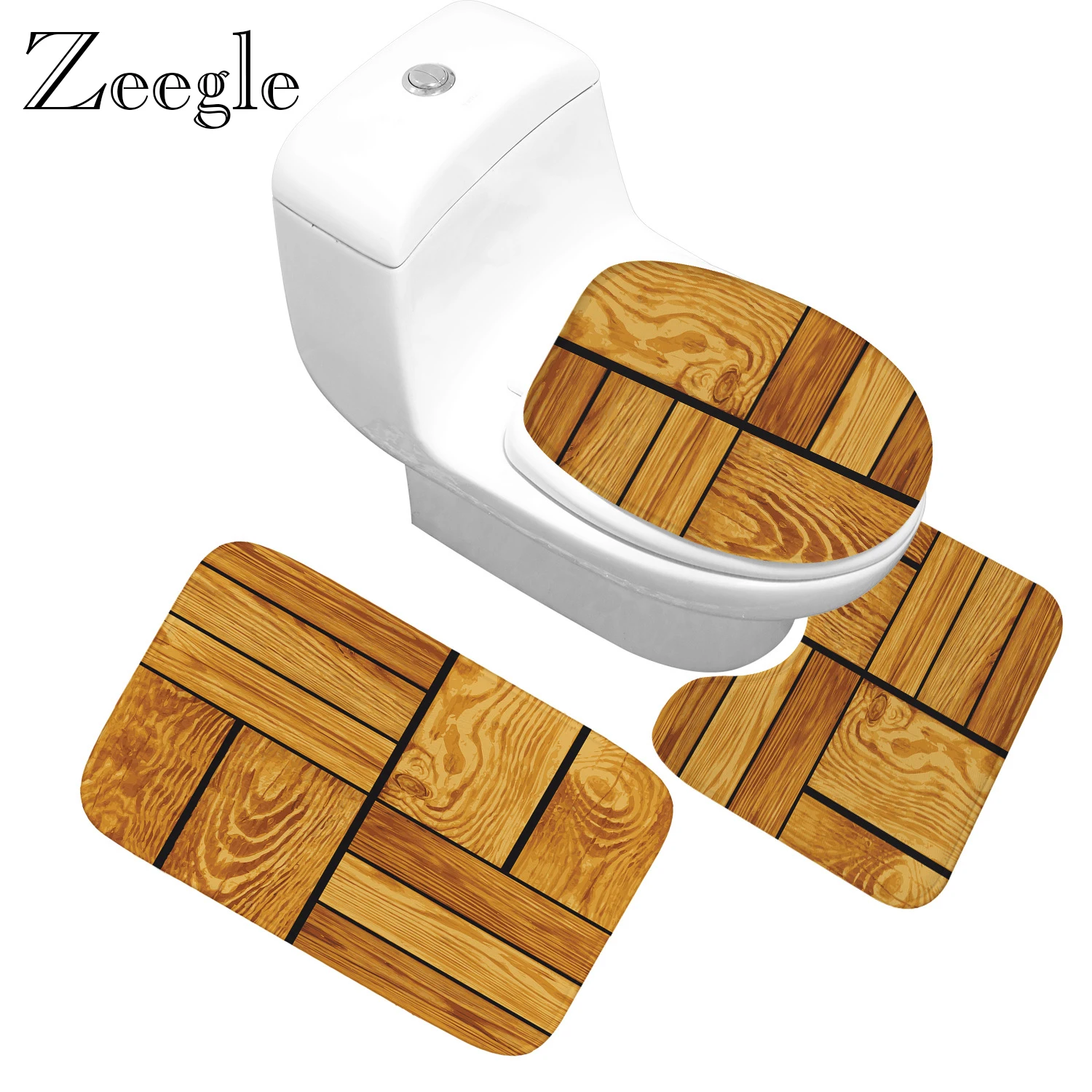 Zeegle 3 шт. деревянный коврик для унитаза с принтом фланелевый ванной комнаты Набор