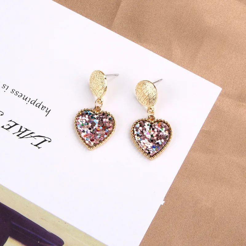 Женские серьги с блестками в форме сердца 3 цвета корейская мода простые милые
