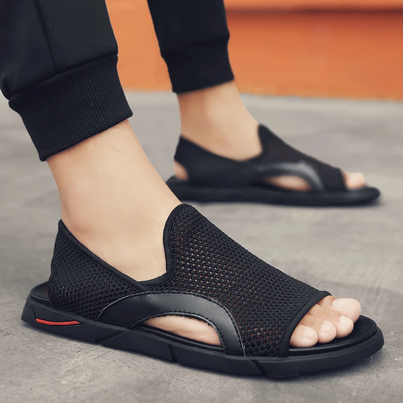 Мужские модные пляжные сандалии с сеткой Уличная обувь Нескользящая дышащая