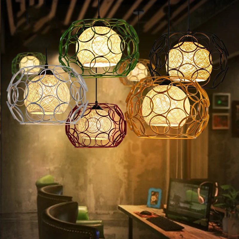 

Modern fashion Restaurant hollow iron pendant lamps shade industrial wind single color iron cage dining room hanging lamp E27