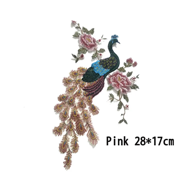 pink 4 шт. 28*17 см 6 цветов Изысканная маленькая вышивка павлин/Феникс ткань патч Национальный Ветер одежда украшения Наклейка A1513 - Цвет: pink