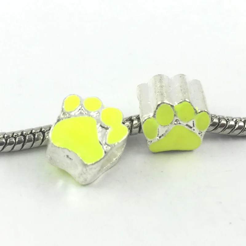 5 шт./лот посеребренные бусины с большими отверстиями в виде собачьих следов