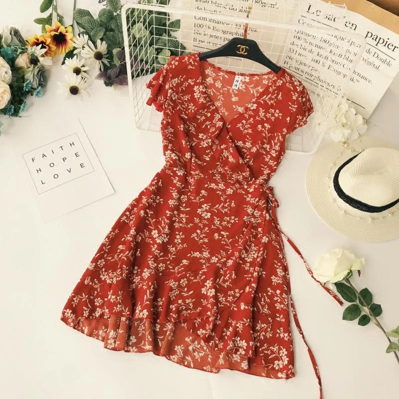 Женские платья с V-образным вырезом милые элегантные высокой талией и коротким