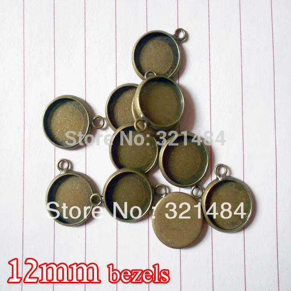 antique bronze 500piece 12mm bezels round hung charm earring dangle pendant tray jewelry blanks cameo base cabochon setting