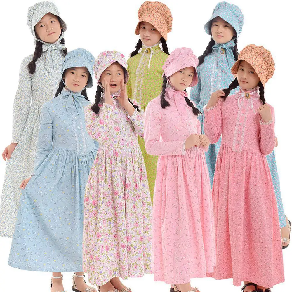 Vestito floreale da ragazza vestito da prateria Pioneer Costum bambini adolescente bambino retrò carnevale fata Costume da pastore