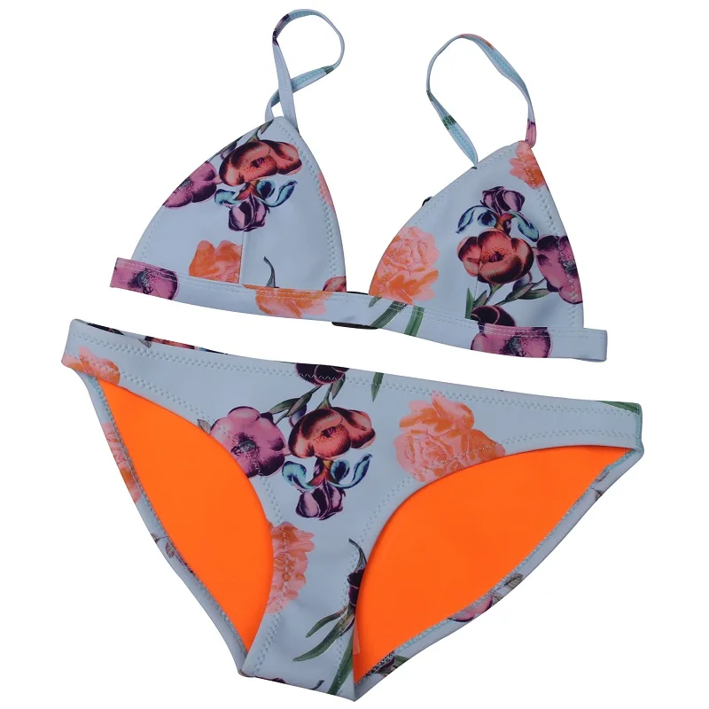 Sky Blue Floral MUXILOVE,, дизайн, цветочный принт, женский,, настоящий неопрен, бикини, набор, купальник, купальный костюм, верх и низ, бикини - Цвет: Sky Blue Floral