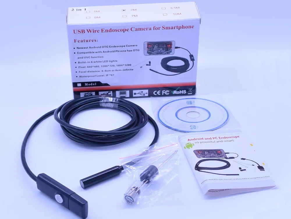 Usb эндоскопическая камера 2 в 1 1600x1080P для компьютера и мобильного телефона