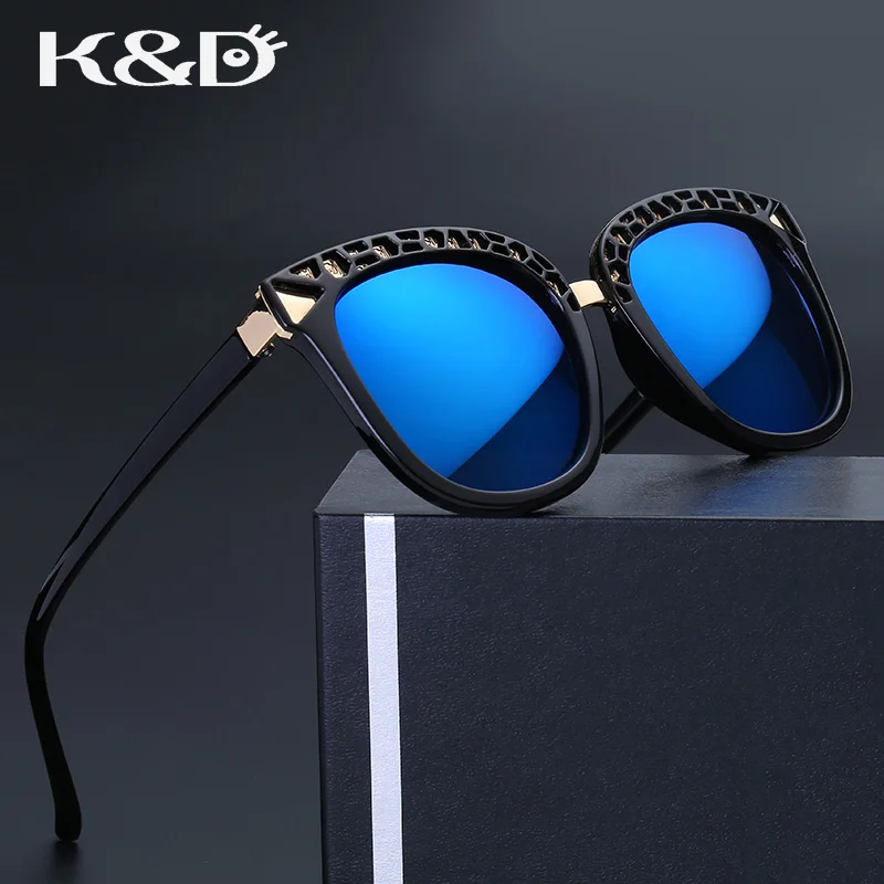 K & D новые Солнцезащитные очки для женщин стеклами полый металлический сплав