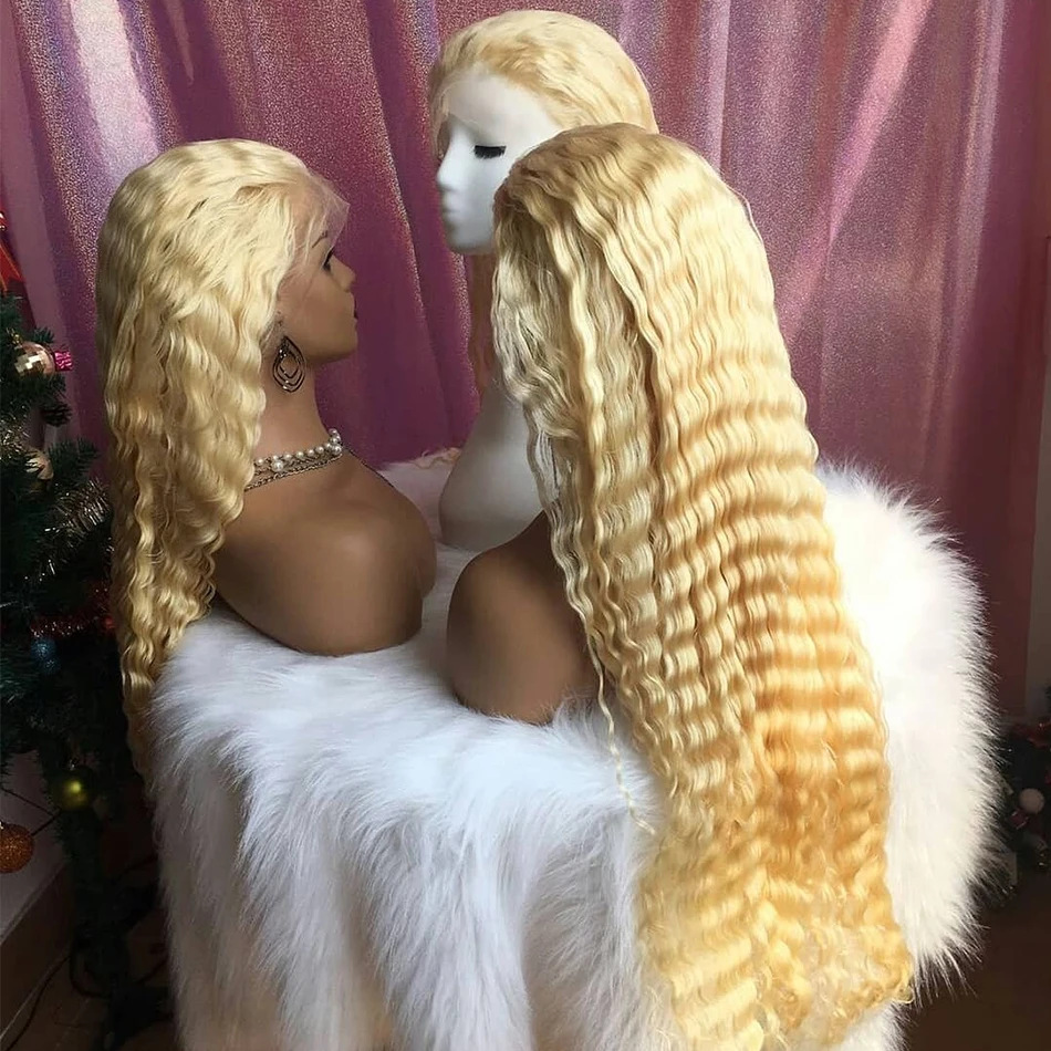 Halo Hair, 613, глубокая волна, на кружеве, человеческие волосы, парики, малазийские, кудрявые, блонд, на кружеве, al, парики, длинные, волна воды, парики для черных женщин