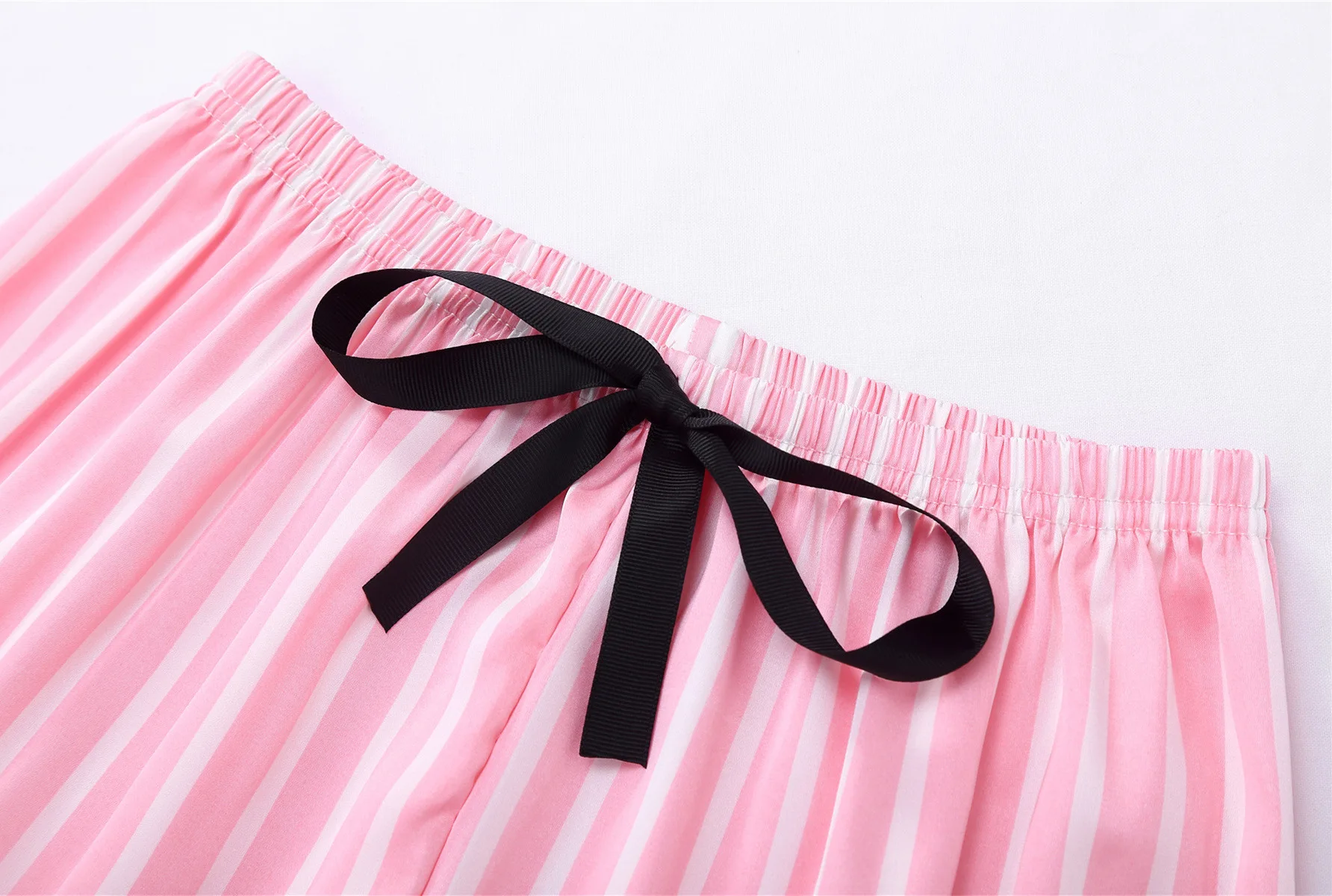 Pink Women's 7 Pieces Pajamas Sets Emulation Silk Striped Pajamas Women Homewear