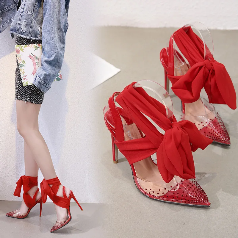 Босоножки Doris Fanny Brand на ремешках прозрачные сандалии из ПВХ с кристаллами каблуке