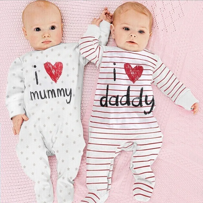 

Милый для малышей с надписью «I Love Mummy» («Я люблю мамочку» костюм с рисунком "Письма папы" в полоску, со звездным принтом; Комбинезон с длинным...