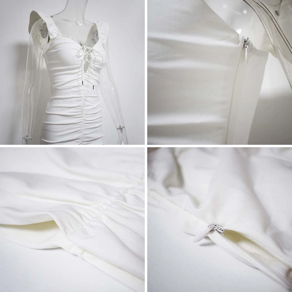 Karlofea Ruched Ruffles платье женское белое хлопковое облегающее мини леди Отдых милые