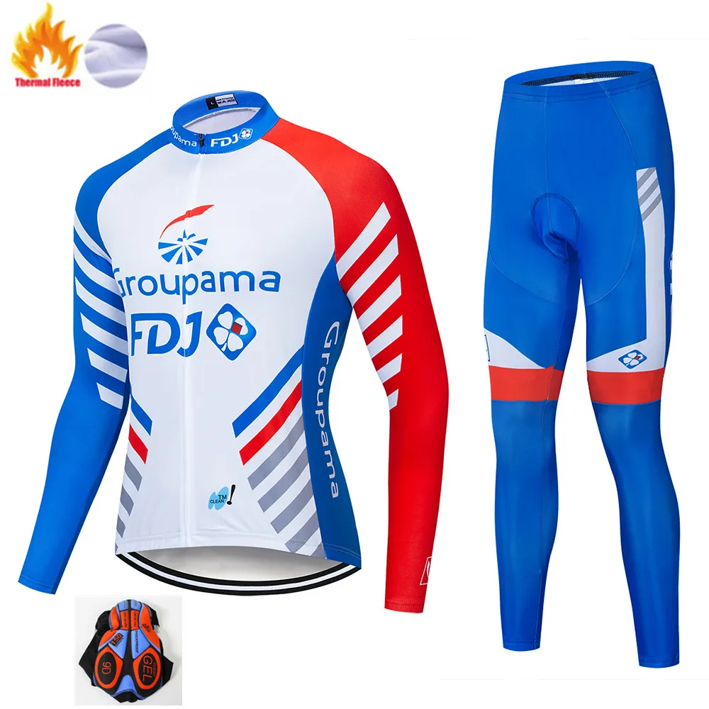 Winter set Мужская зимняя теплая одежда для велоспорта, новинка, FDJ, с длинным рукавом, для велоспорта, Джерси, набор, Ropa Ciclismo, для горного велосипеда, одежда для велоспорта - Цвет: Winter set