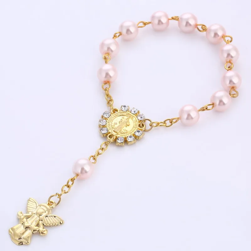 

20 Pcs Angel Baptism Favors Pink Communion Favors/ Recuerditos Para Bautizo / Finger Rosaries/ Christening Favors / Bracelet
