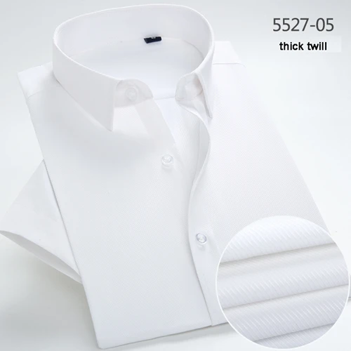 5527-05 thick twill Дизайн белая полоса с коротким рукавом летние мужские платья рубашки без кармана сплошной цвет высокого класса деловые мужские рабочие рубашки - Цвет: 5527-05 thick twill