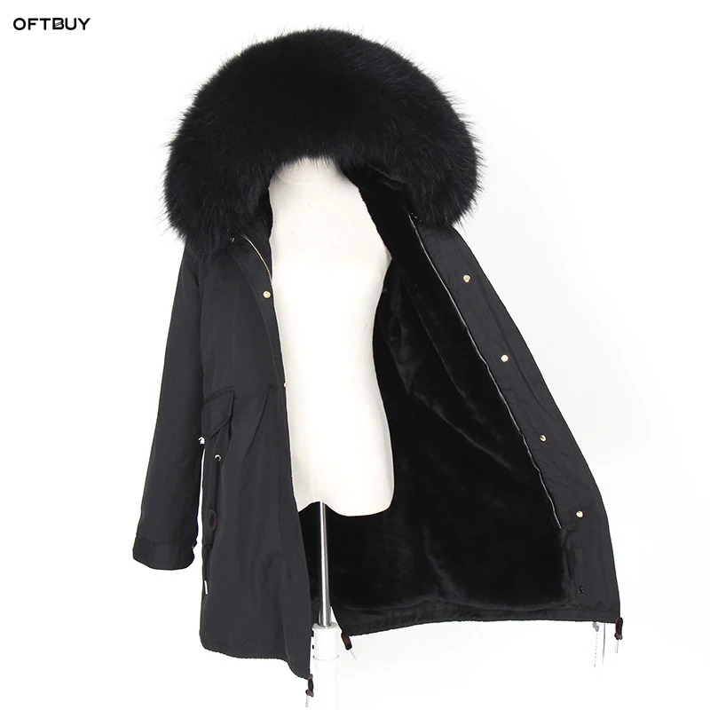 OFTBUY пальто с натуральным мехом зимняя куртка женское длинное пальто с подкладкой из натурального меха енота армейская зеленая парка уличная верхняя одежда фирменная Новинка