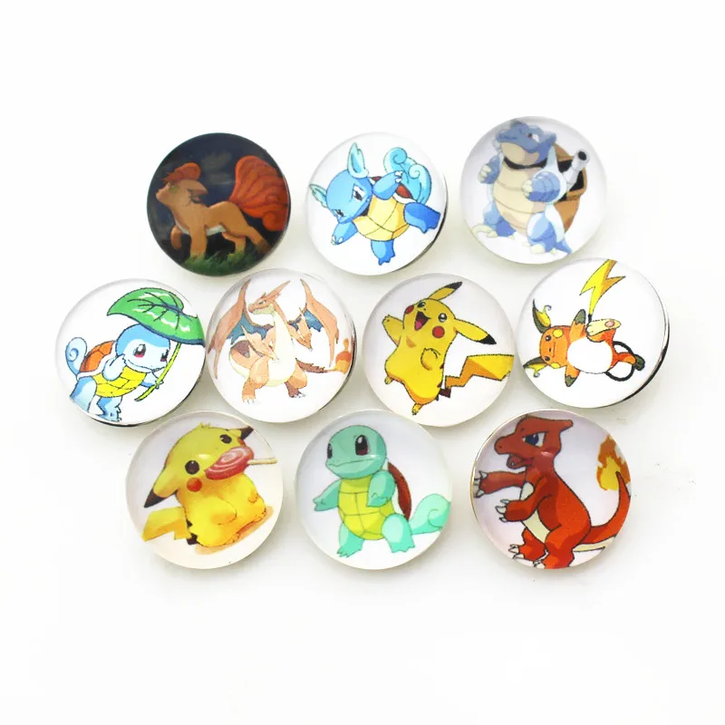 Круглые шармы для ожерелий 10 шт./лот смешанный узор Pokemon кнопка стекло 18 мм|snap