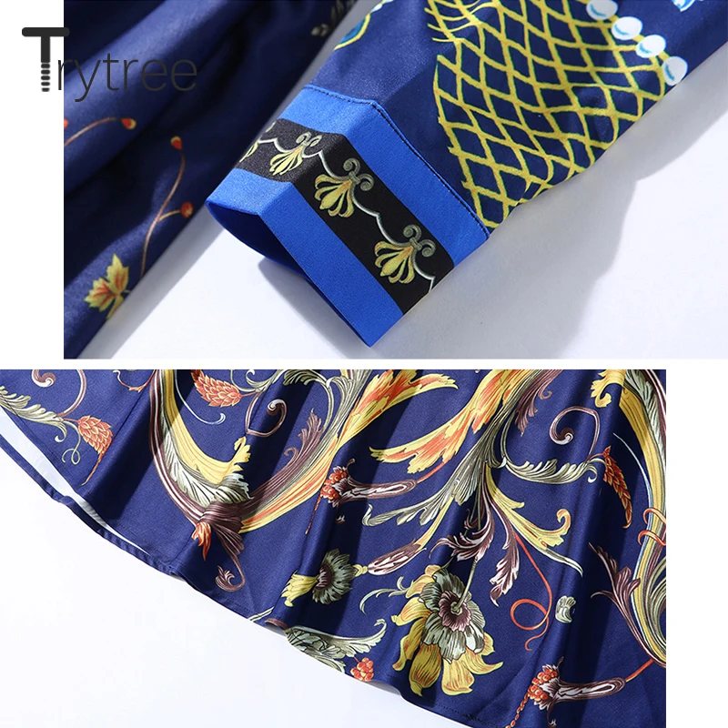 Trytree/осеннее платье элегантное Шелковистое ТРАПЕЦИЕВИДНОЕ женское рубашка с