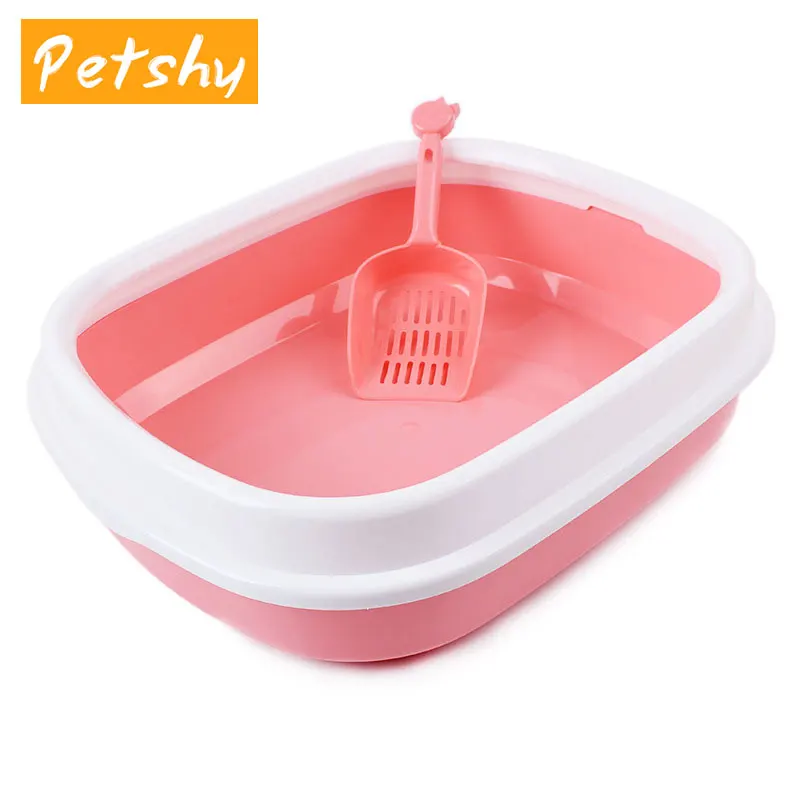 Petshy полу закрытых животное Лотки для кошек лоток для песка щенок котенок Цвет Пластик Съемная Анти Всплеск Овальный кошачьих туалетов для умывальной раковины в туалете - Цвет: Pink