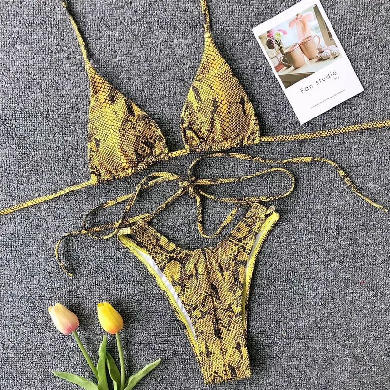 Змеиный принт бинты кружево Up ремень Push Sexy женское танкини монокини Biquini белье