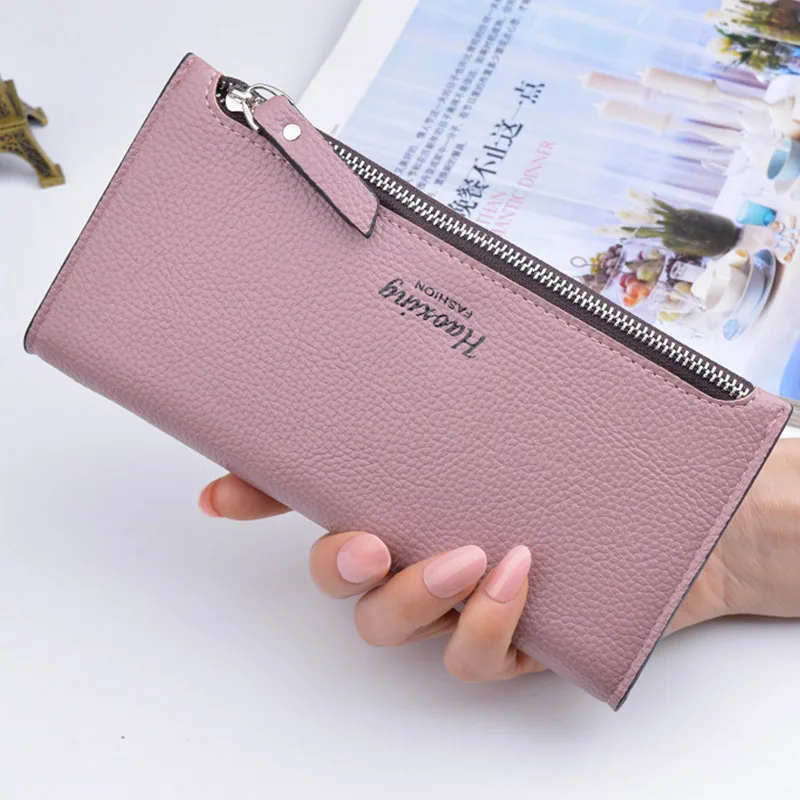 pink Новая мода два раза тонкий женский кошелек на молнии и длинный кошелек HASP мобильного телефона карты для изготовления сумок, мягкость - Цвет: pink