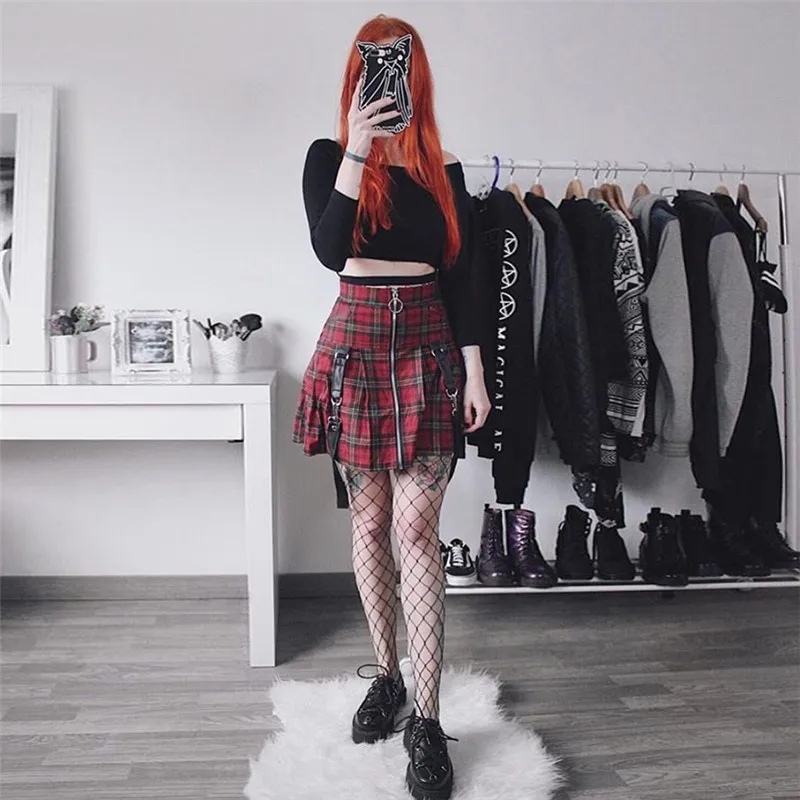 Harajuku Devil панк Модные клетчатые юбки плиссированные для девочек Готическая