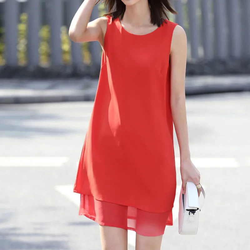 Индивидуальный стиль новинка летнее шифоновое двухслойное платье без рукавов с