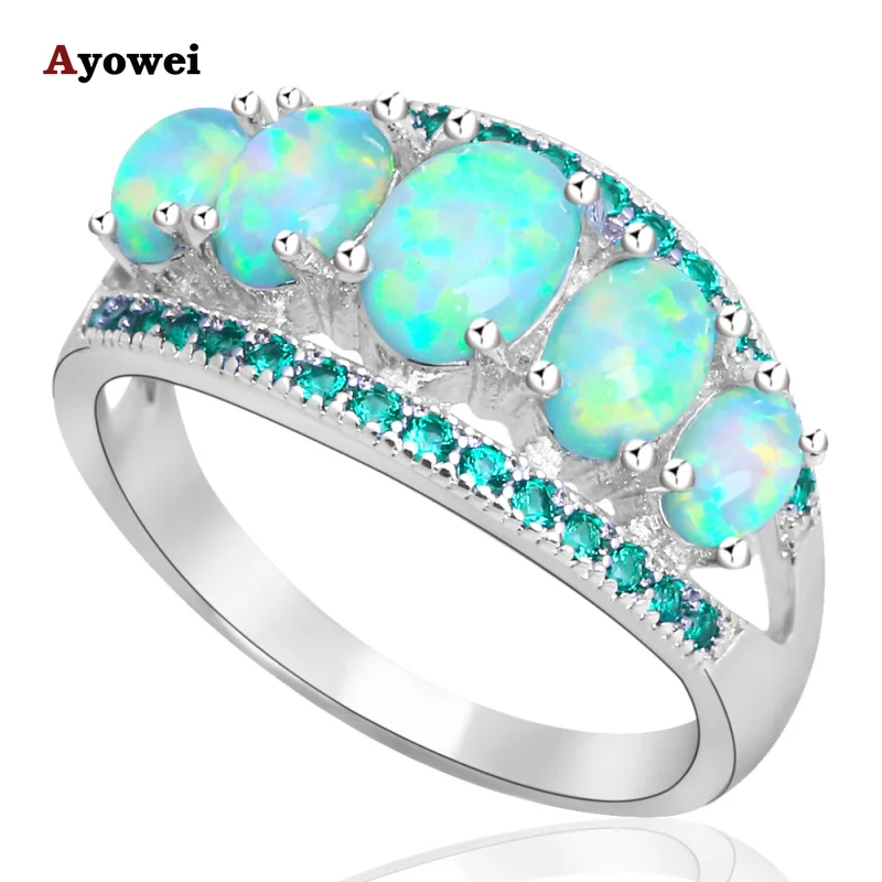 

Ayowei Anniversary gift green Fire Opal green crystal Fashion Jewelry for Women 925 Silver Rings USA Size #6#7#8#9#10 OR904A