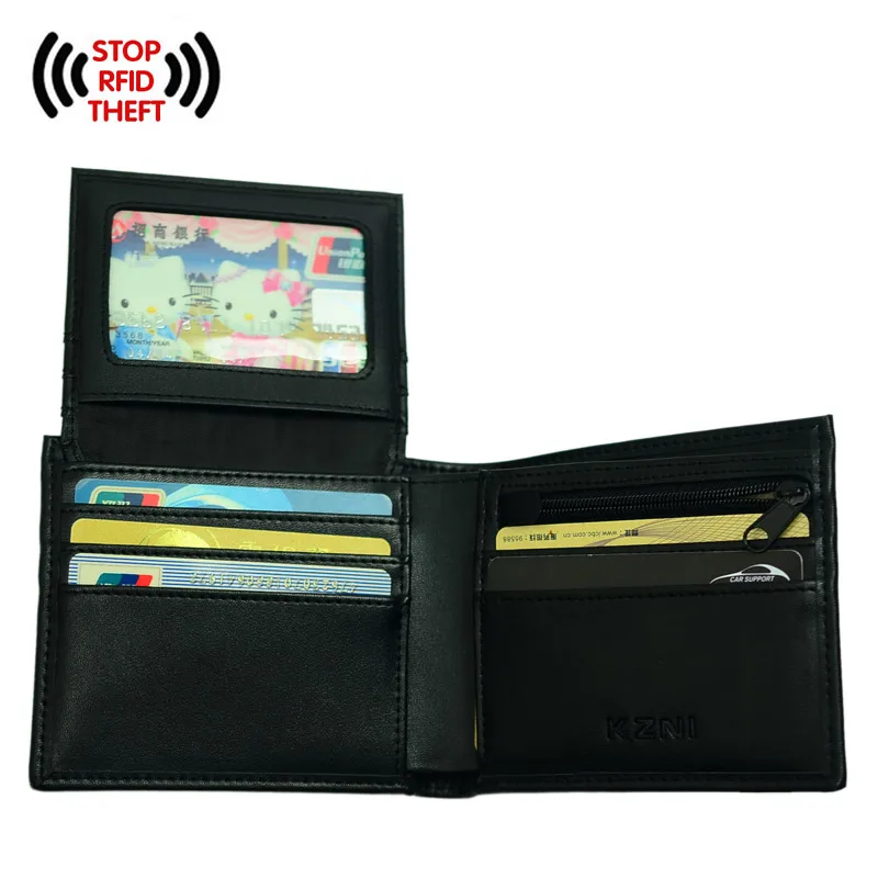 KZNI кожаный держатель для карт кошелек на молнии с Rfid блокировкой из углеродного