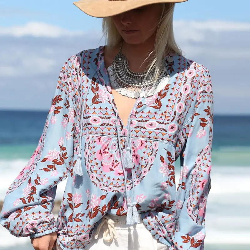 Botanic летние блузки с тропическим цветочным принтом v-образным вырезом свободные