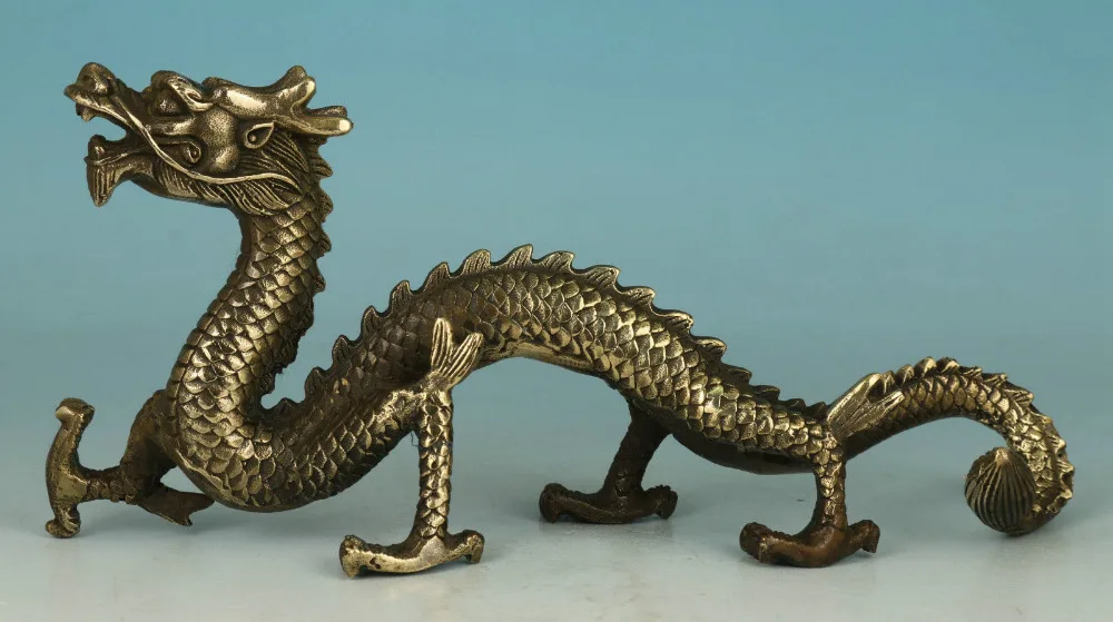 

Китайская старая Бронзовая статуя ручной работы, резная фигурка дракона