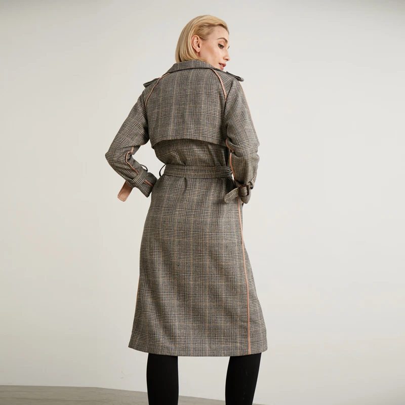 

Bella Philosophy 2018 Winter office lady coat plaid open stitch women coat wool cotton ladies vintage pockets jackets female