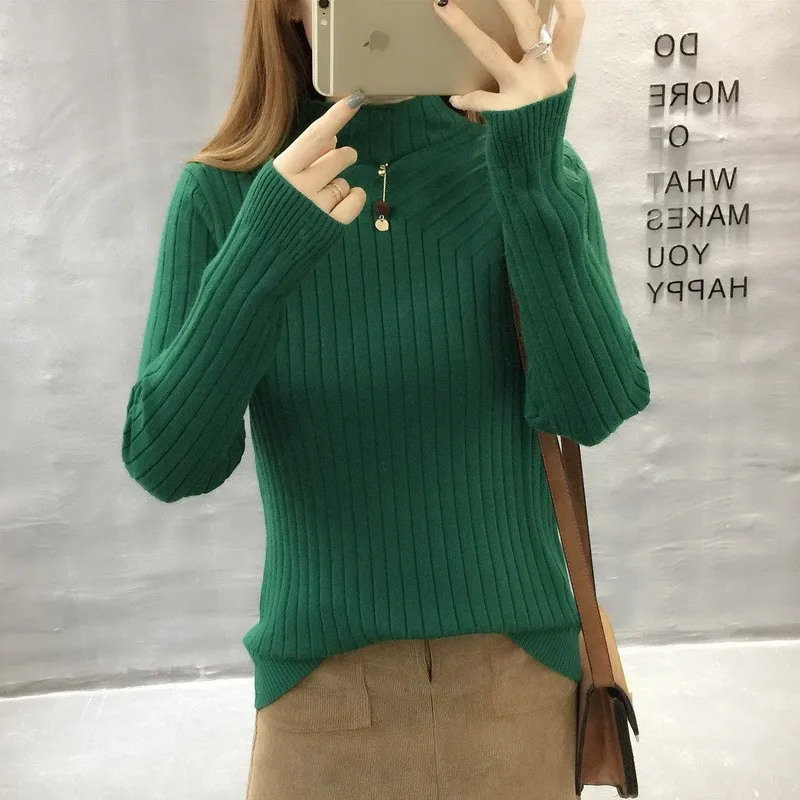 Женский вязаный свитер с высоким эластичным голенищем Зимний пуловер длинным