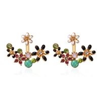 fancy colorful crystal flowers golden stud earrings for women 2 kinds