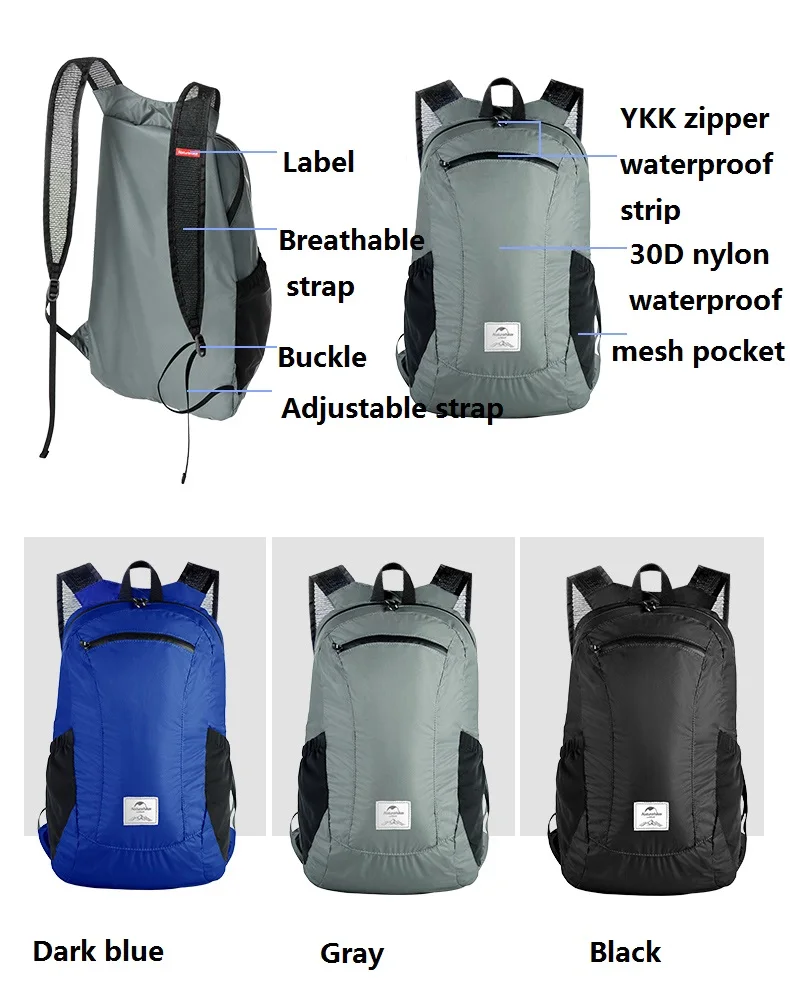 NatureHike открытый складной Ультра-светильник водонепроницаемый 30D рюкзаки износостойкие путешествия Кемпинг Туризм Рюкзаки Сумка