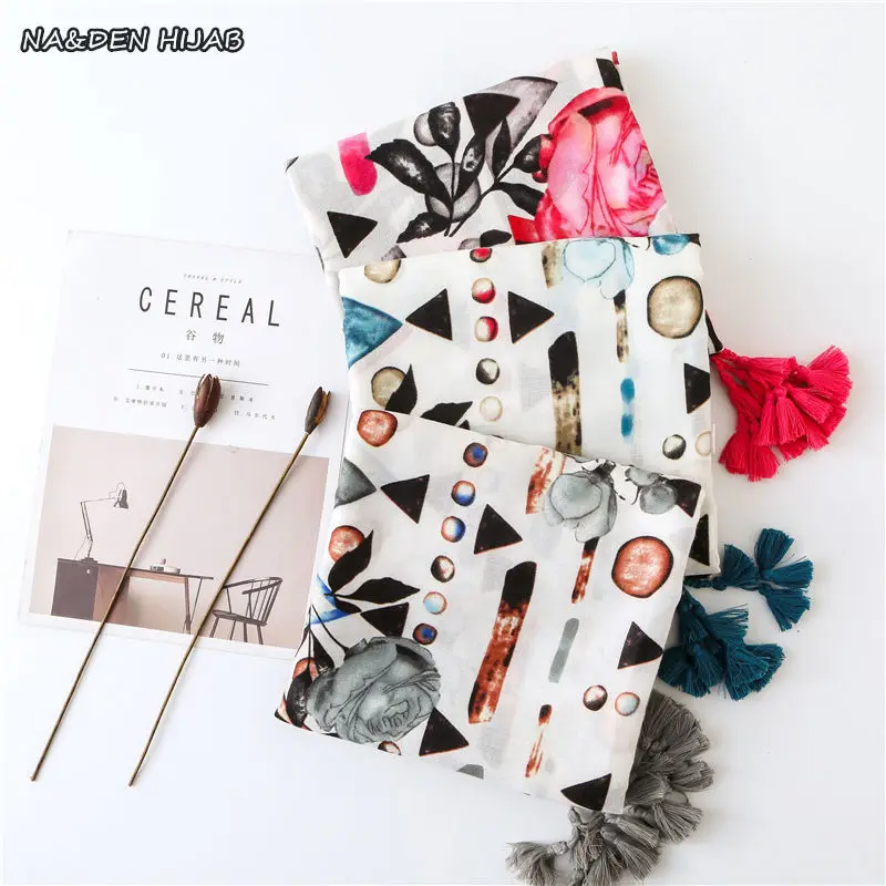 

2019 NEW hot sale women fashion scarves flower pattern tassels Cotton Blends hijab scarf headscarf 10pcs/lot