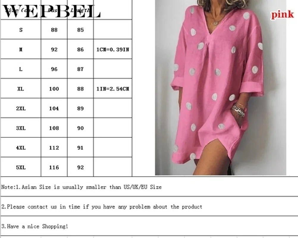 WEPBEL женские свободные платья с 3/4 рукавами и v-образным вырезом, повседневные платья с разрезом, блузка, мини-платье
