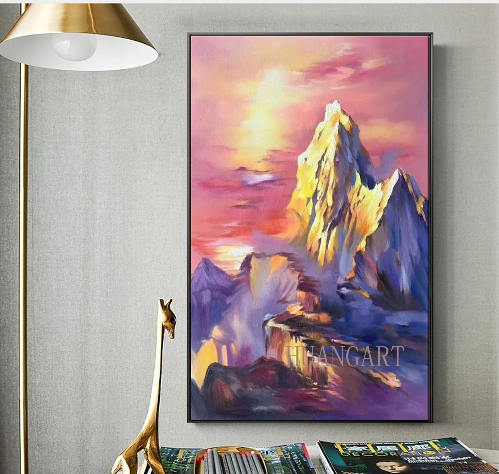

Hand Painted Abstract Gold Yellow Mountain Colourful oil Painting On Canvas Wall Art Wall Adornment Pictures For Living Room