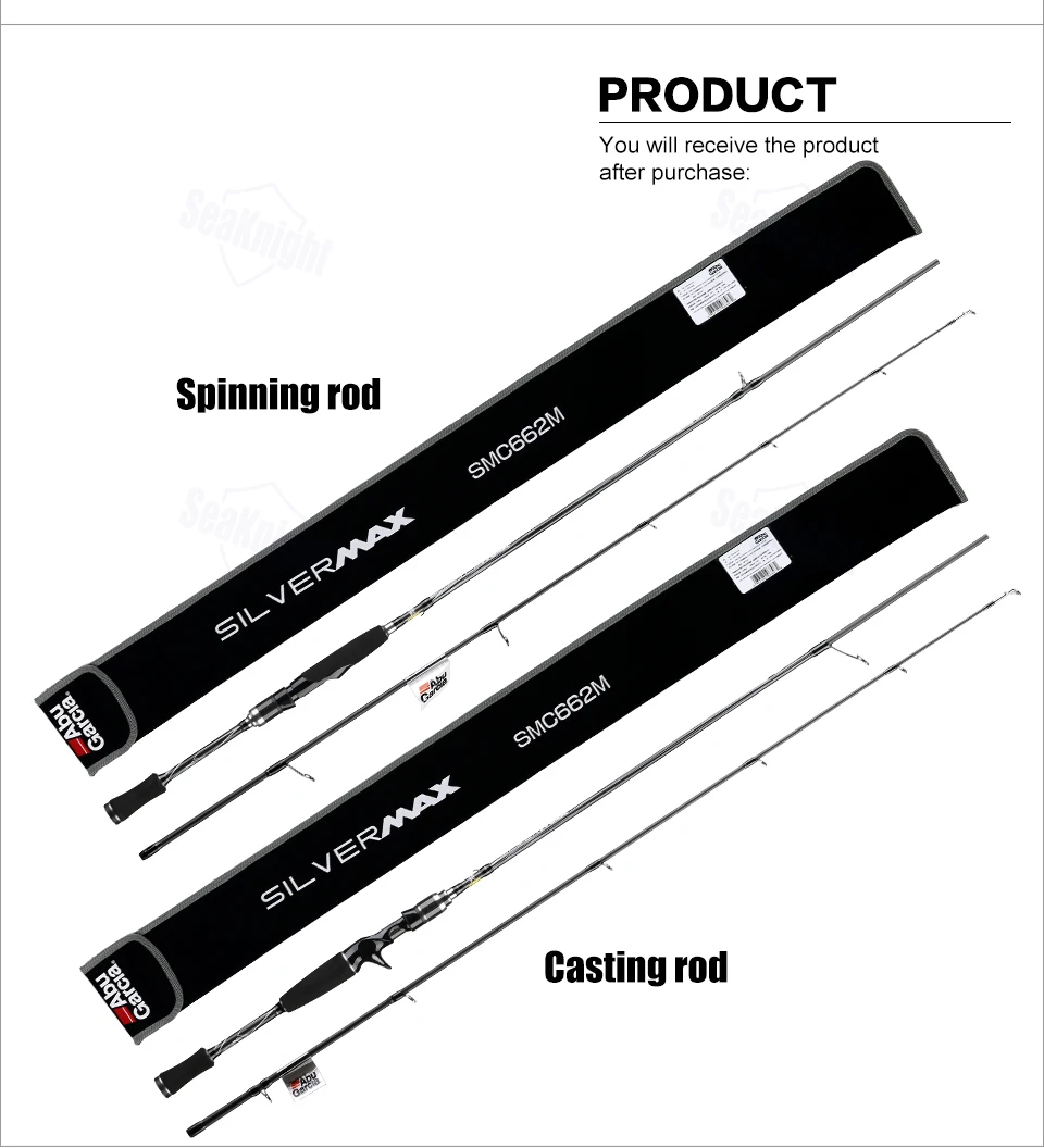 Abu Garcia SILVER MAX SMAX Carbon Spinning Fishing Rod 1.98m 2.13m 2.28m 2 Segments M power Long Casting Lure Fishing Rod