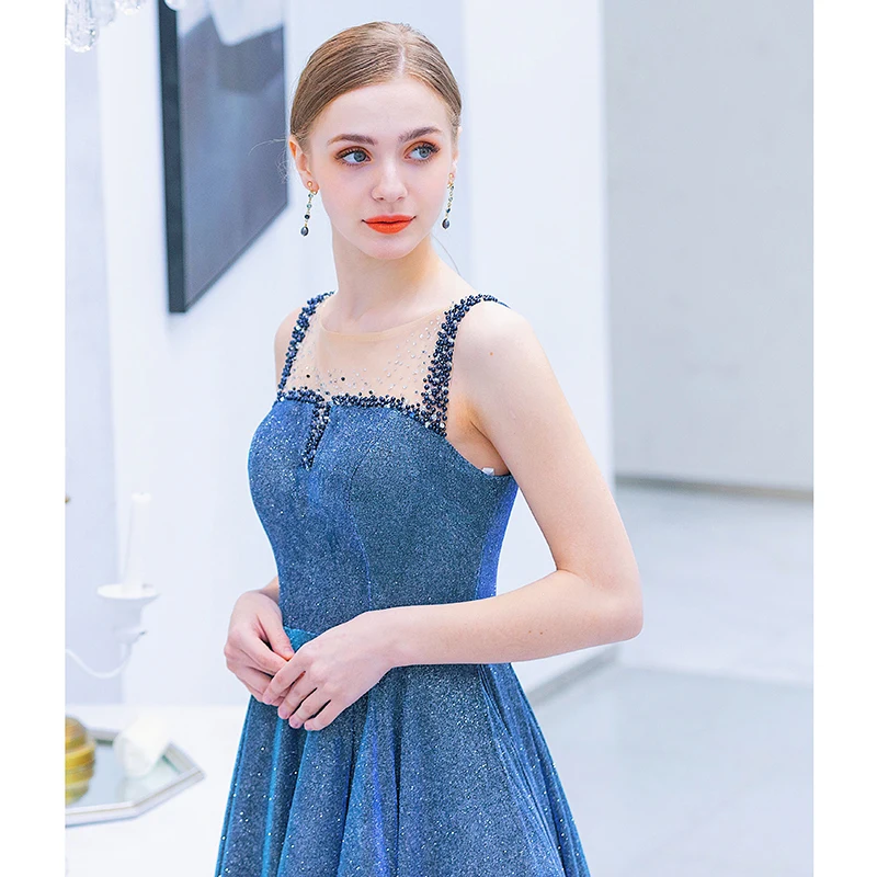 Женское вечернее платье с блестками Ever Pretty синее длинное для выпускного