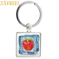 tafree 2017 hot colorful fruit shake strawberry square charm keychain milk cappuccino keyrings holder special accessories e438