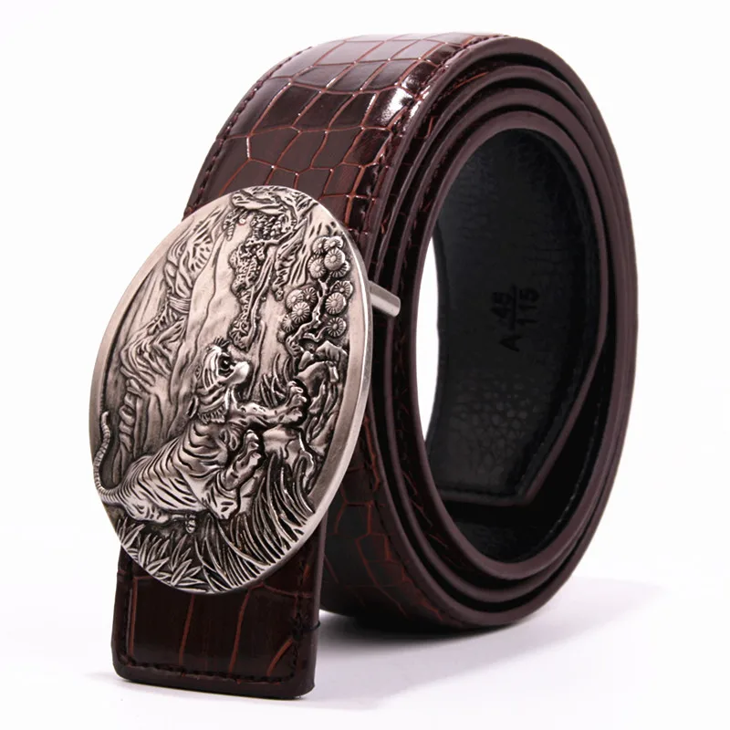 

2017 brand new all-matched men's gold belt cowboy classic crocodile stylish belts men smooth buckle waist strap jeans