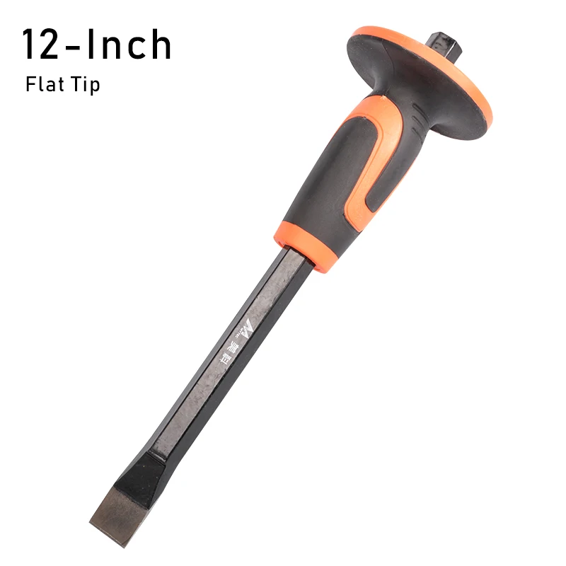 12-Inch Flat Tip Высокое качество резец для камня с Защита рук протектор острым зубило плоское CR-V Сталь мягкая дверная ручка-скоба кирпич слесарные зубила 10/12" - Тип лезвия: 12-Inch Flat Tip