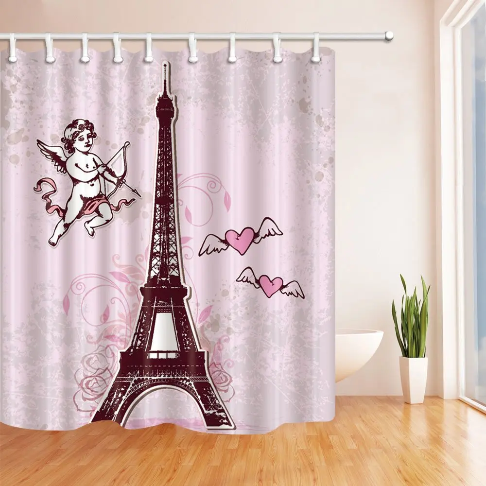 Eiffels Tower набор душевых штор с милыми Flying Heart Eros Cupid Розовый водонепроницаемый